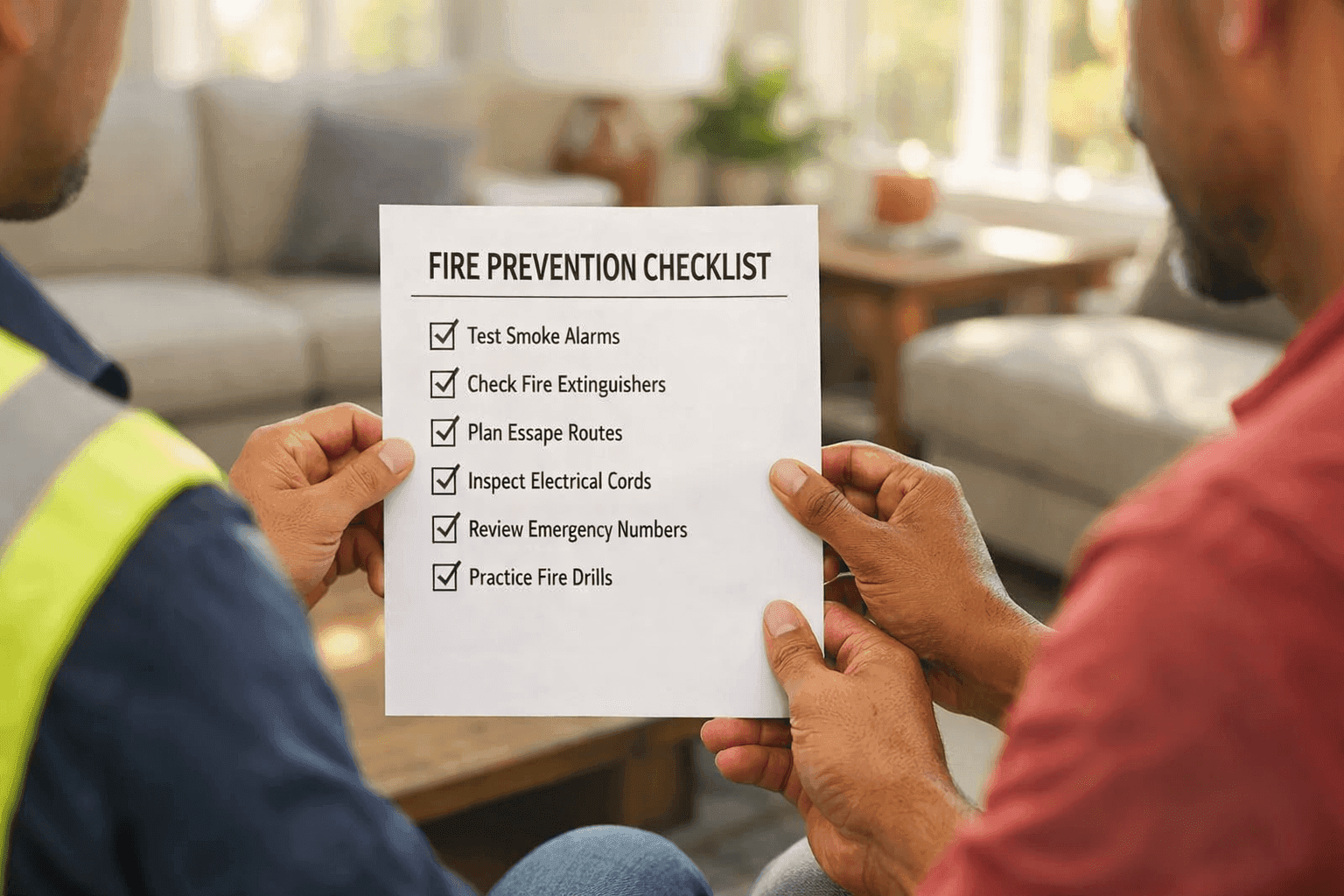 Phoenix family reviewing home fire prevention checklist